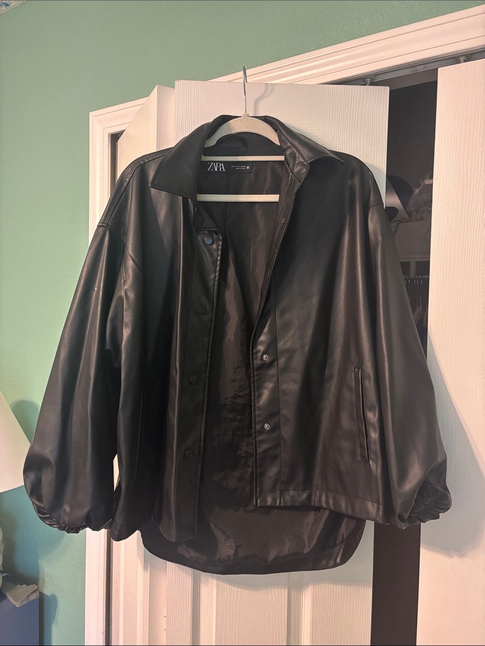Zara Black Faux Leather Oversized Jacket